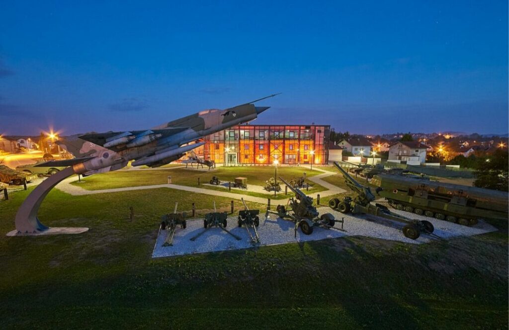 At night, the Homeland War Museum in Karlovac