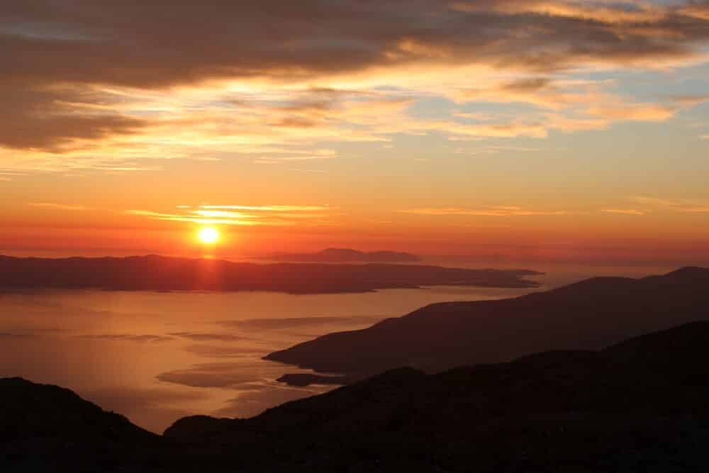 A view of island Brac at sunset from Biokovo